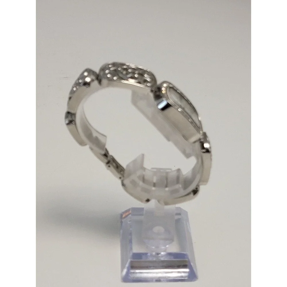 Allude Ladies Gemmed Quartz Watch 22mm Oval Silver‎ Tone Metal Heart Link